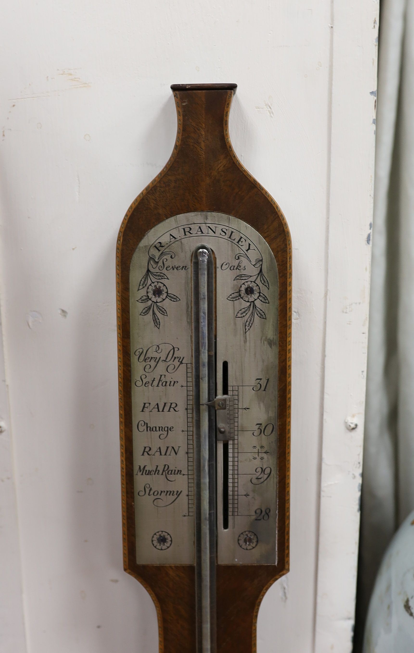 An R A Ransley inlaid stick barometer, height 99cm